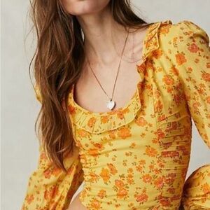 Free People Yellow Floral Blouse